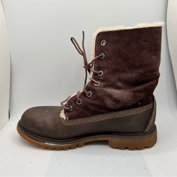 Timberland Womens Boots SZ 7 Brown Waterproof Fold Down Teddy Fleece. - Picture 2 of 12